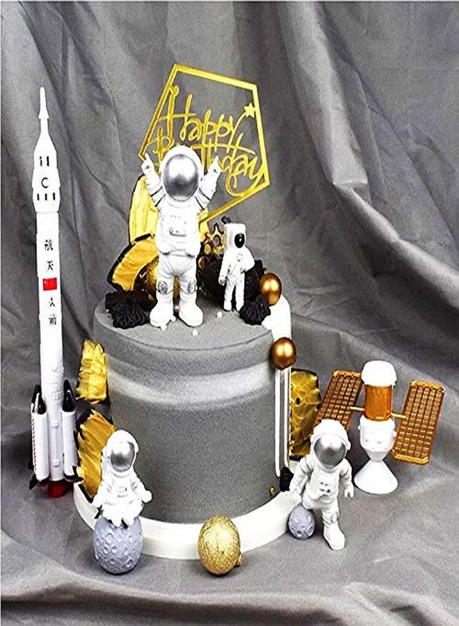 Asng 3pcs Astronaut Desktop Ornaments Resin Spaceman Figure Toy Cake Topper Tabletop Ornament for Kids Party Gift Decor-Gold - Image 3